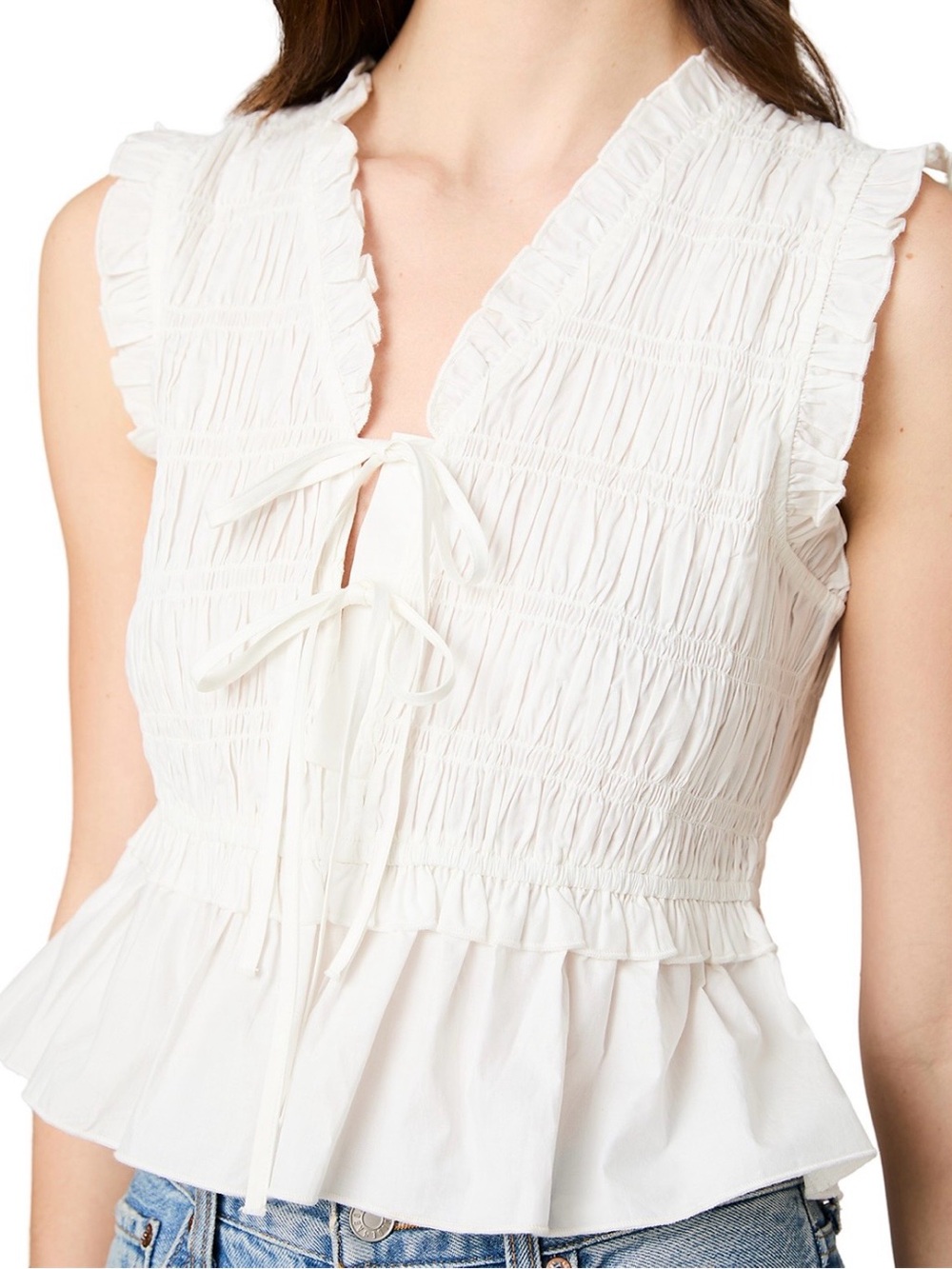 NWT French Connection White Sleeveless Ruffle Tie-Front Top